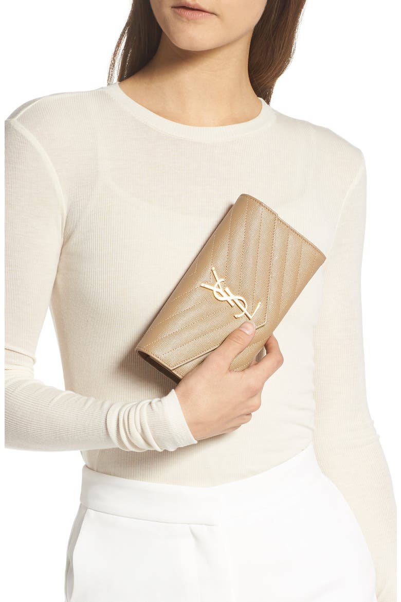 Monogramme Logo Leather Flap Wallet, Alternate, color, LATTE