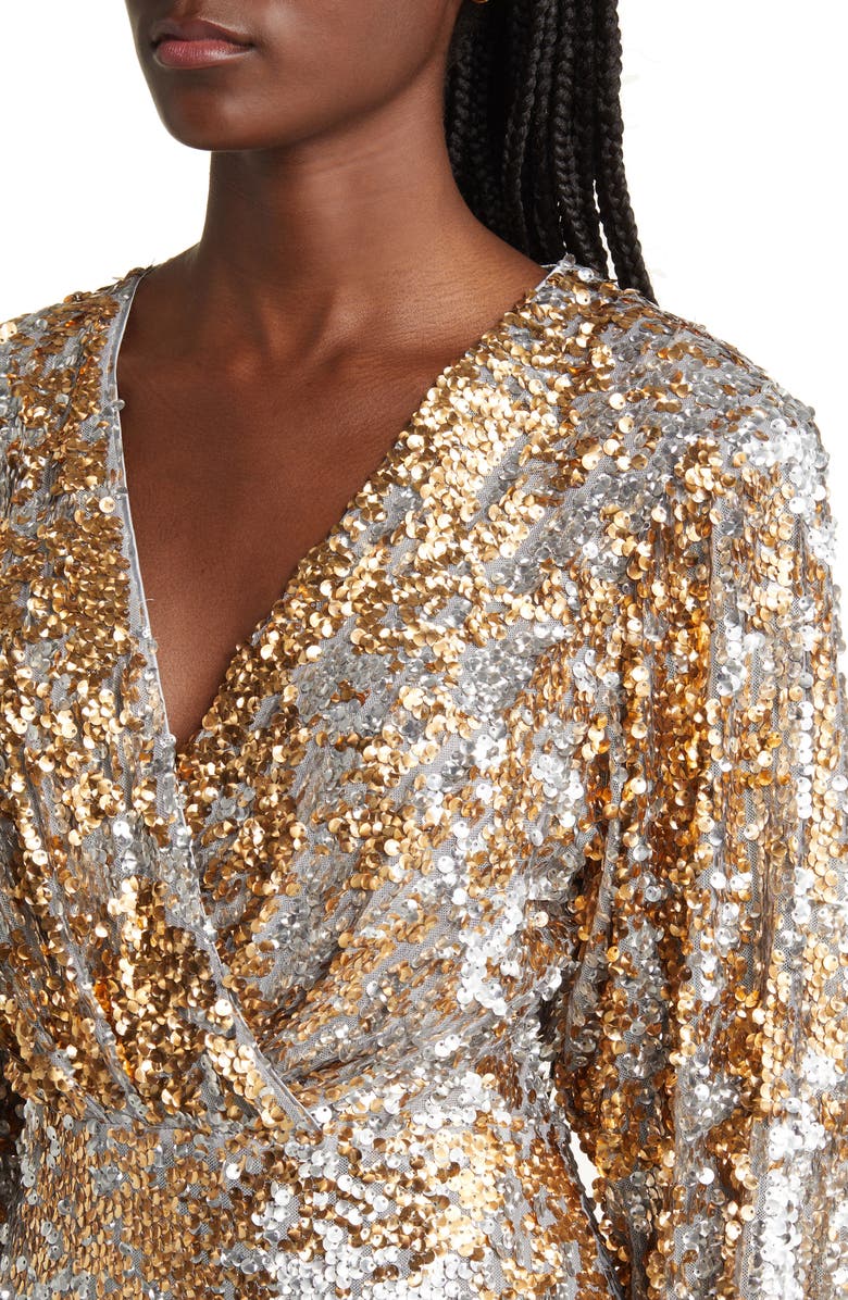 Saylor Rina Long Sleeve Metallic Sequin Minidress, Alternate, color, 