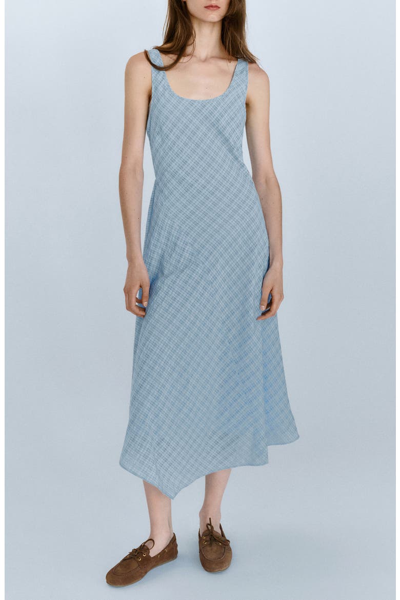 Checked Asymmetrical Midi Dress, Main, color, SKY BLUE