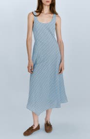MANGO Checked Asymmetrical Midi Dress