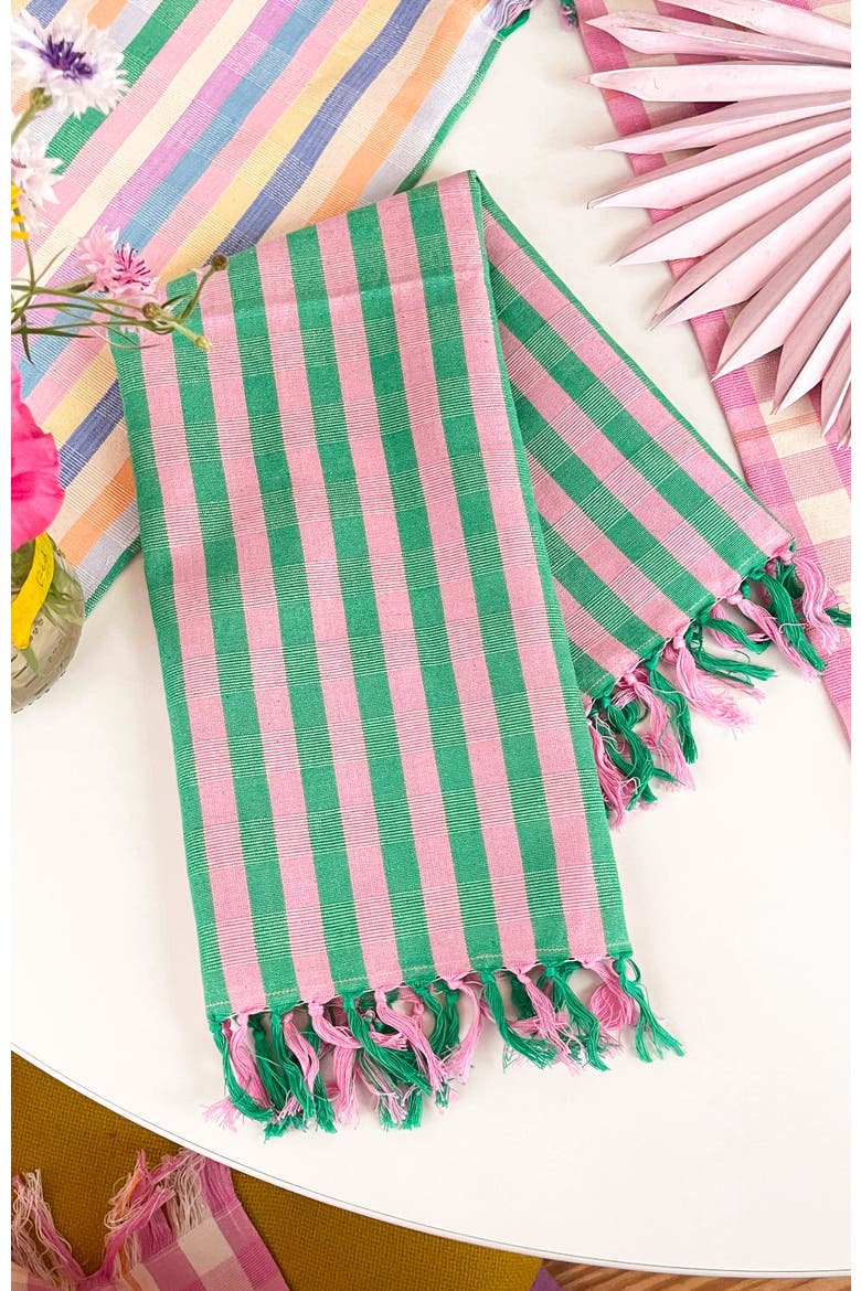 Handwoven Colorful Striped Cotton Kitchen Towel, Alternate, color, Green