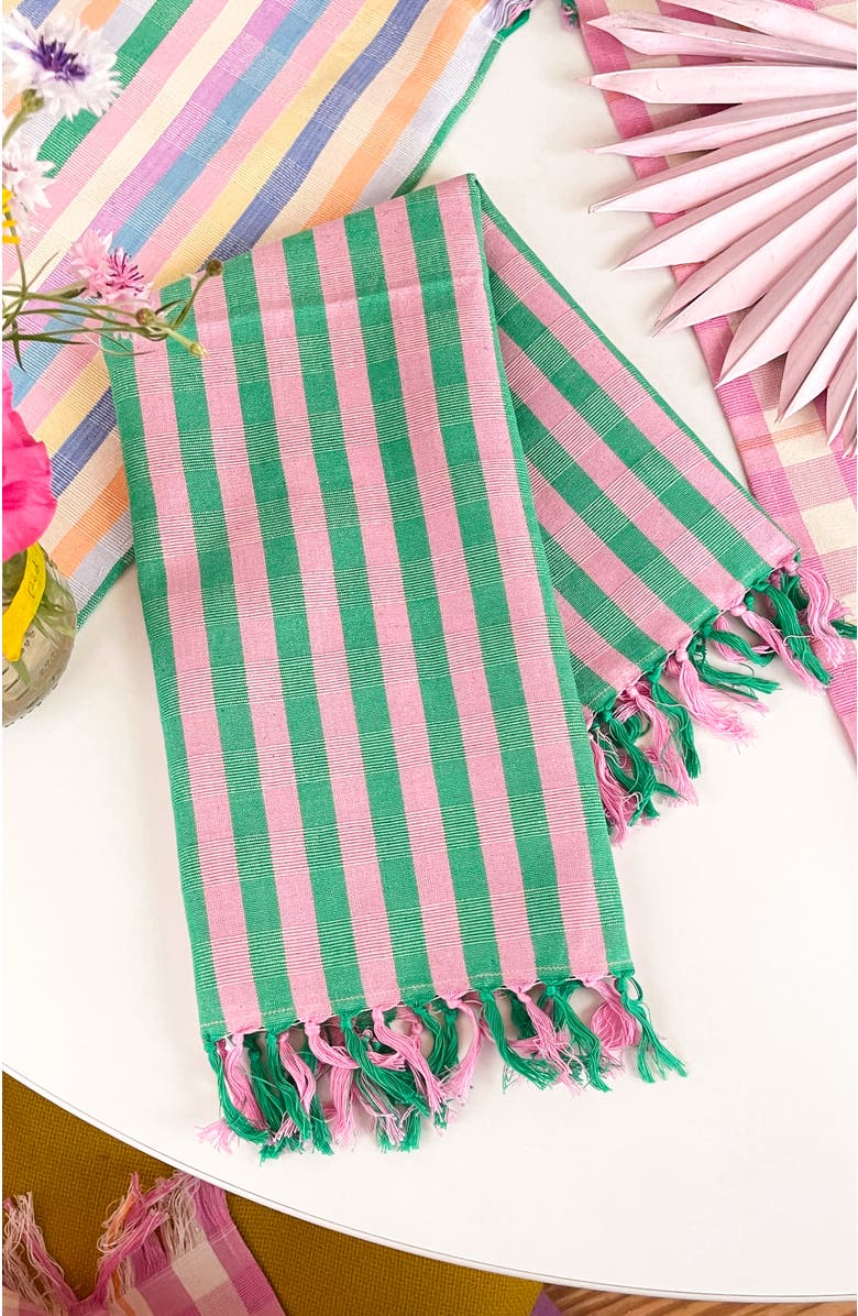 Archive New York Handwoven Colorful Striped Cotton Kitchen Towel, Alternate, color, Green