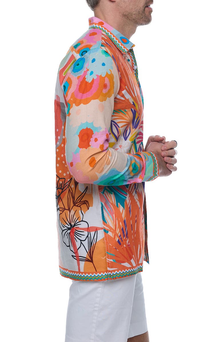 RANEES Resort Extra Trim Fit Linen & Cotton Button-Up Shirt, Alternate, color,