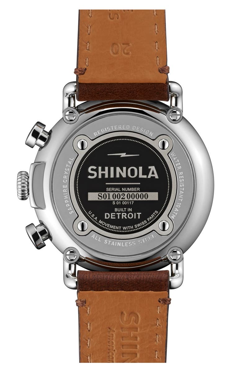 Shinola 'The Runwell Chrono' Leather Strap Watch, 41mm, Alternate, color, Dark Brown/ Blue/ Silver