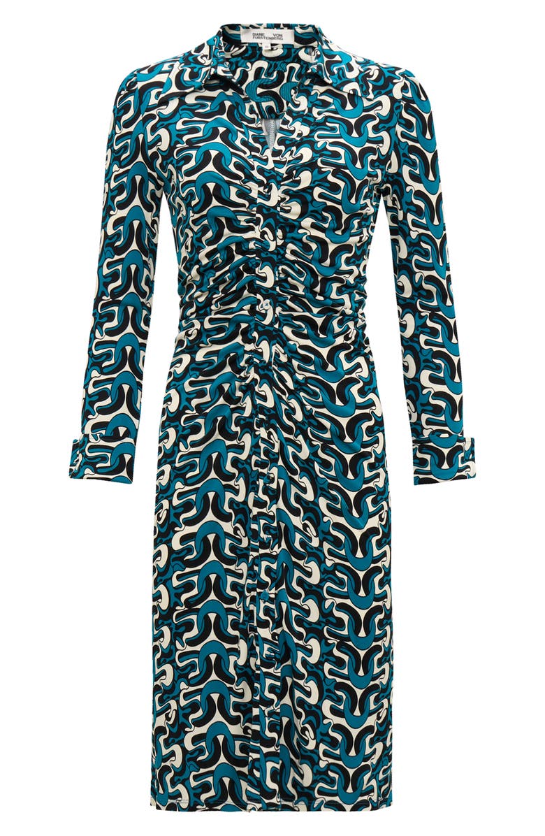 DVF Sheska Geo Print Ruched Shirtdress, Alternate, color, 