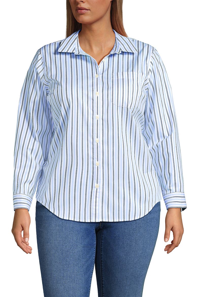 Cooling Button Front Shirt, Main, color, Navy/Blue Sky Double Stripe