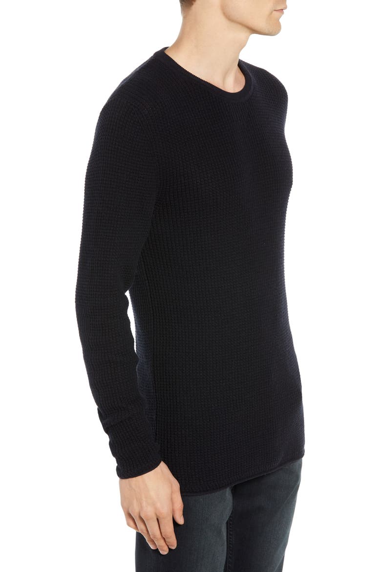 Regular Fit Waffle Crewneck Pullover, Alternate, color, MIDNIGHT
