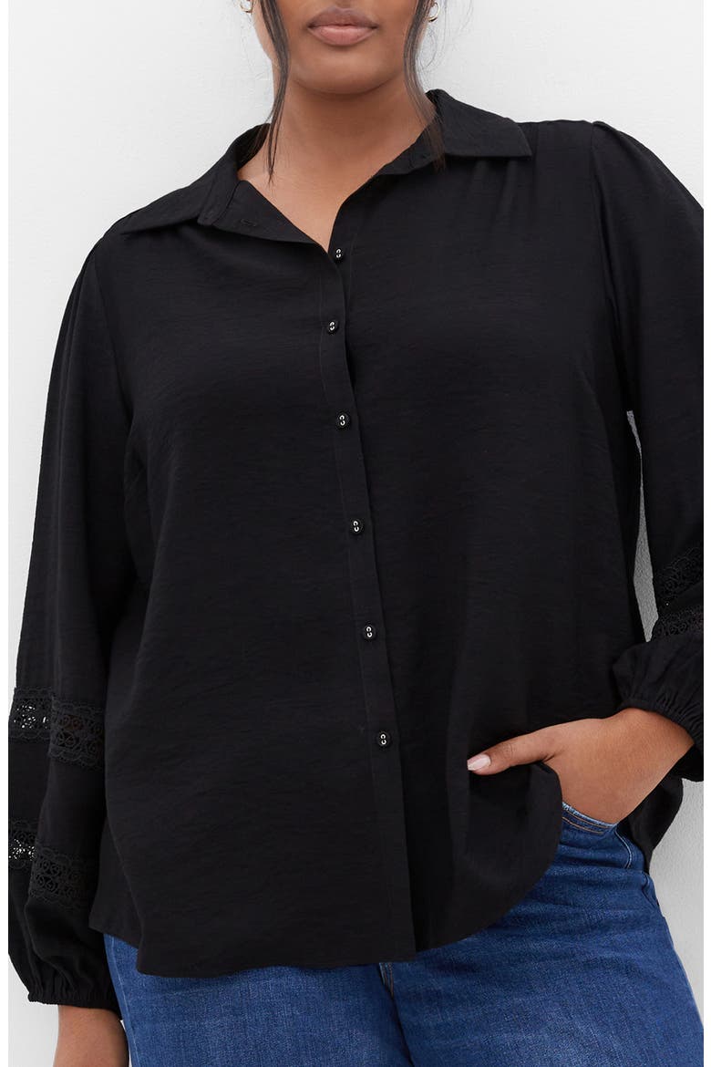 Deanna Lace Trim Shirt, Main, color, BLACK