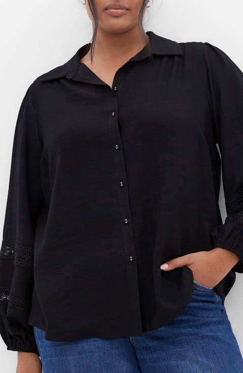 Deanna Lace Trim Shirt (Plus)