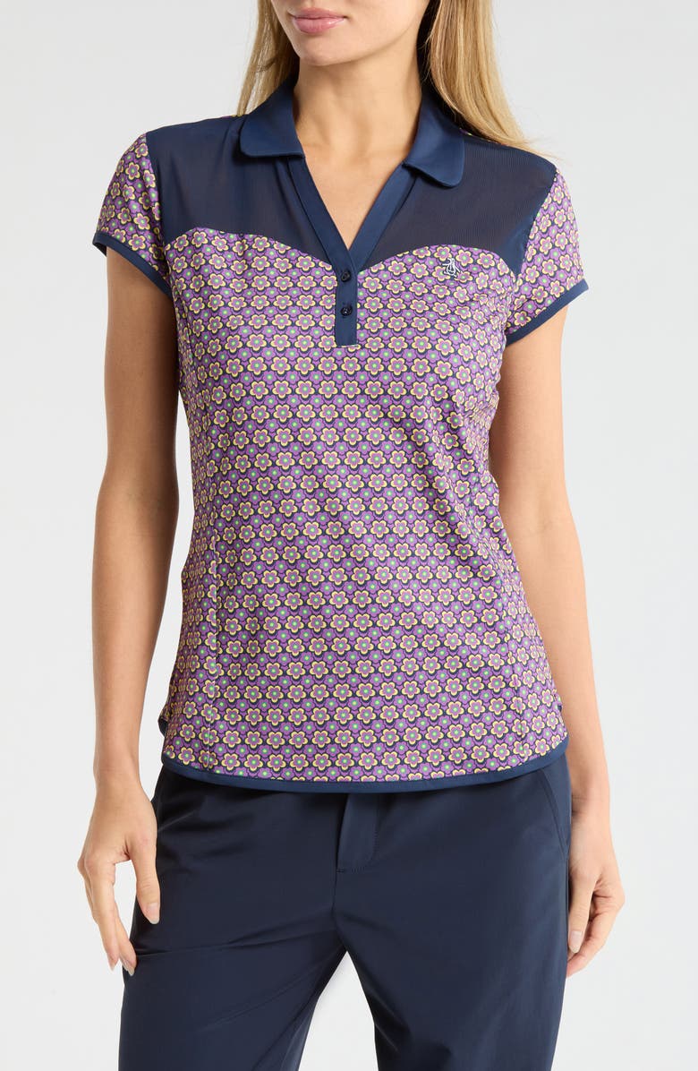 ORIGINAL PENGUIN GOLF Cap Sleeve Sweetheart Golf Knit Polo, Main, color, Black Iris