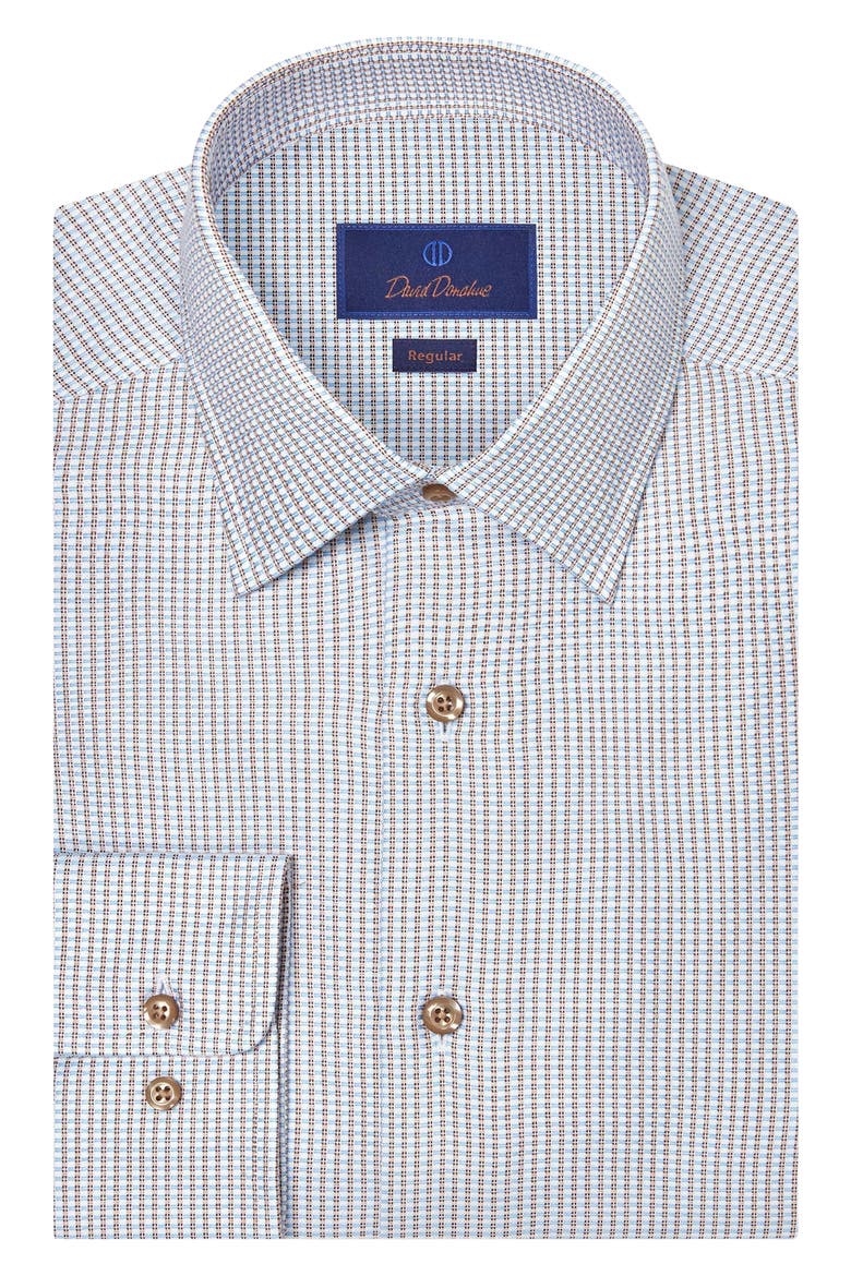 Regular Fit Check Cotton Dobby Dress Shirt, Main, color, SKY/ CHOCOLATE