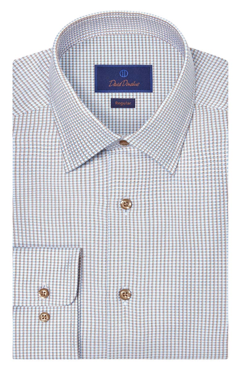 David Donahue Regular Fit Check Cotton Dobby Dress Shirt, Main, color, Sky/ Chocolate