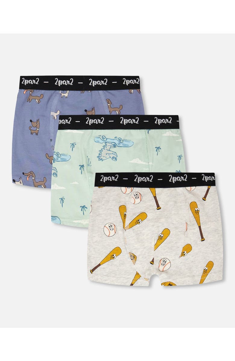 Deux par Deux Organic Cotton Boxers Pack Of 3, Main, color, Beige Printed Trucks