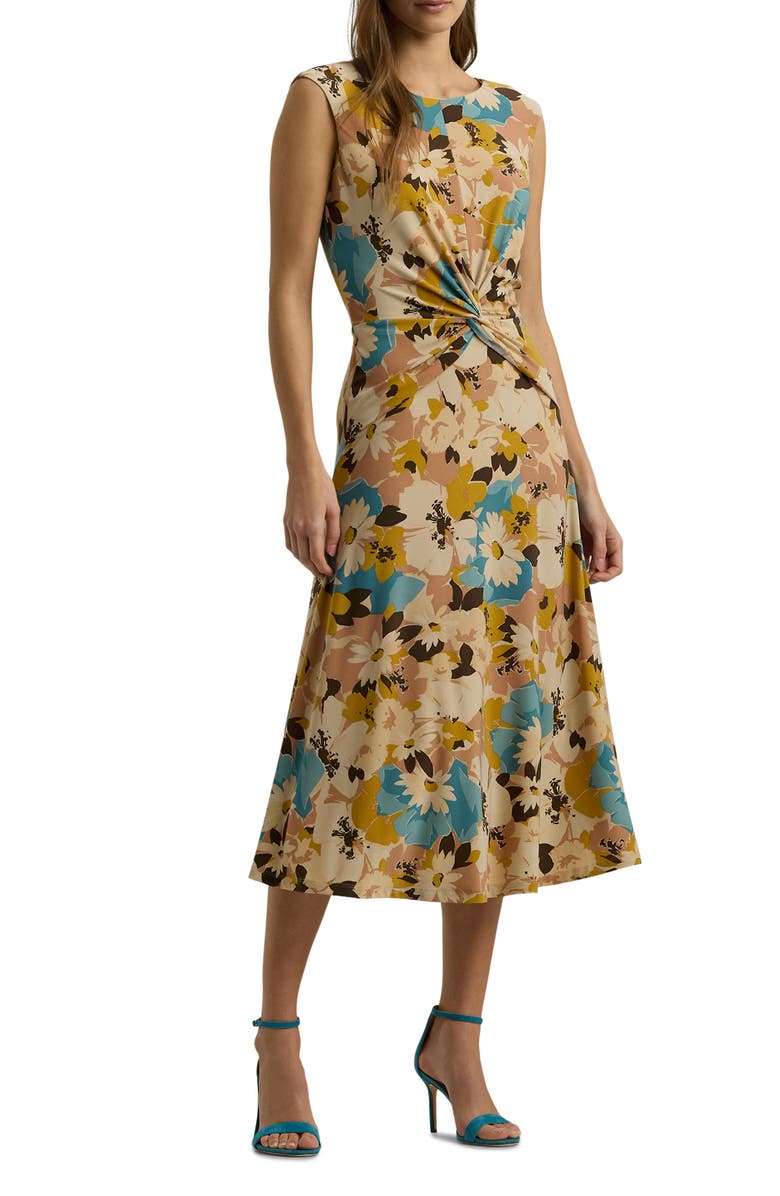 Lauren Ralph Lauren Floral Sleeveless Twist Front Midi Dress, Main, color,