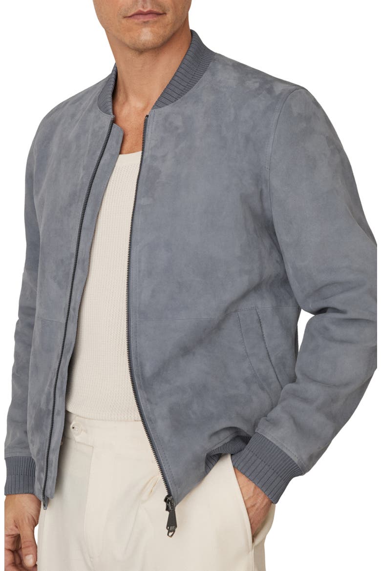 Burnham Suede Bomber Jacket, Alternate, color, DENIM BLUE