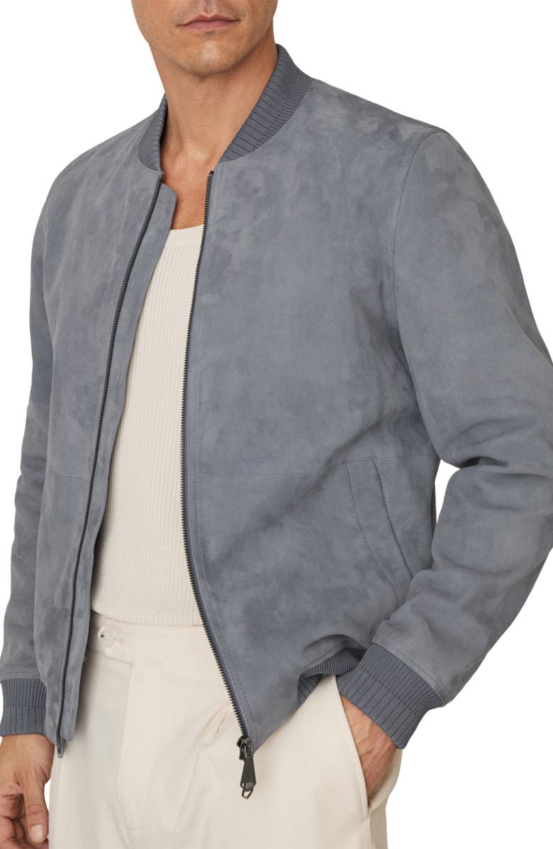 Reiss Burnham Suede Bomber Jacket, Alternate, color, Denim Blue