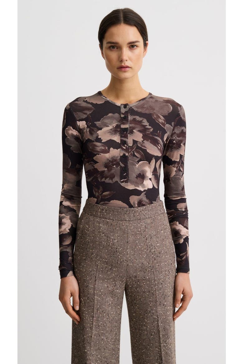 Scrunch Sleeve Henley Tee, Alternate, color, Carbon Floral