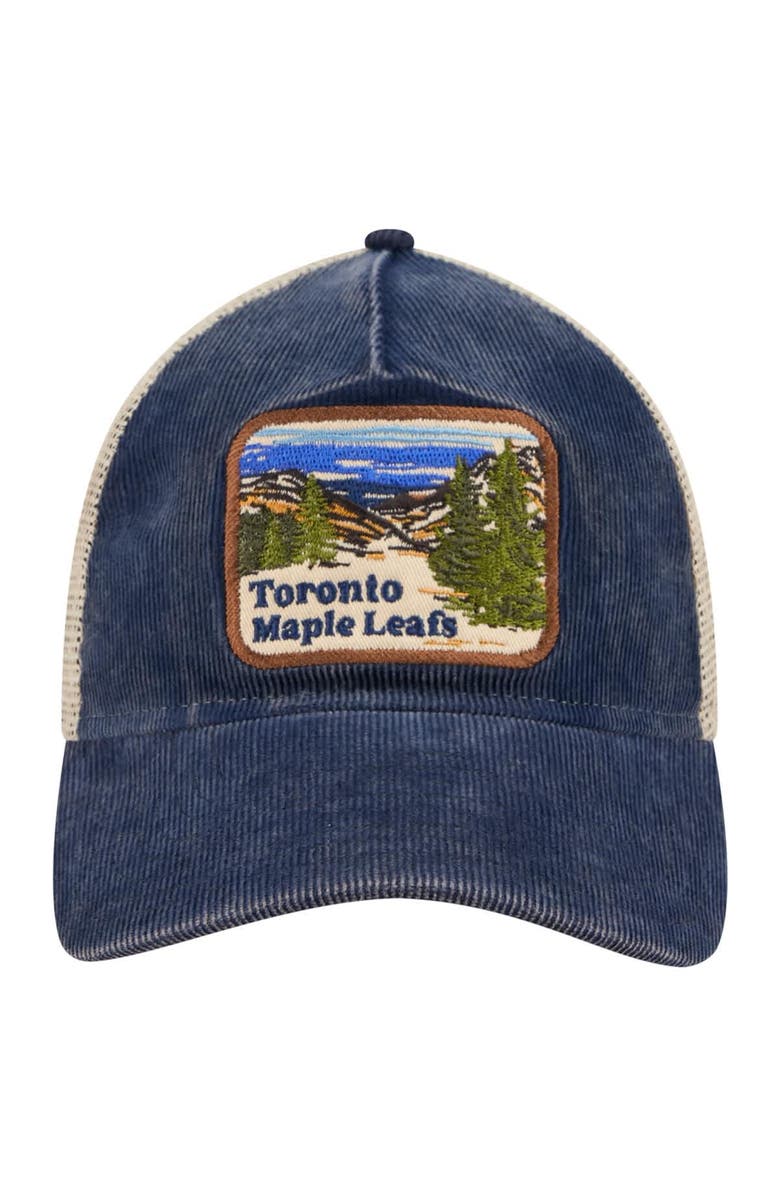 New Era Men's New Era Blue/Cream Toronto Maple Leafs Vintage Landscape 9TWENTY A-Frame Adjustable Trucker Hat, Alternate, color,