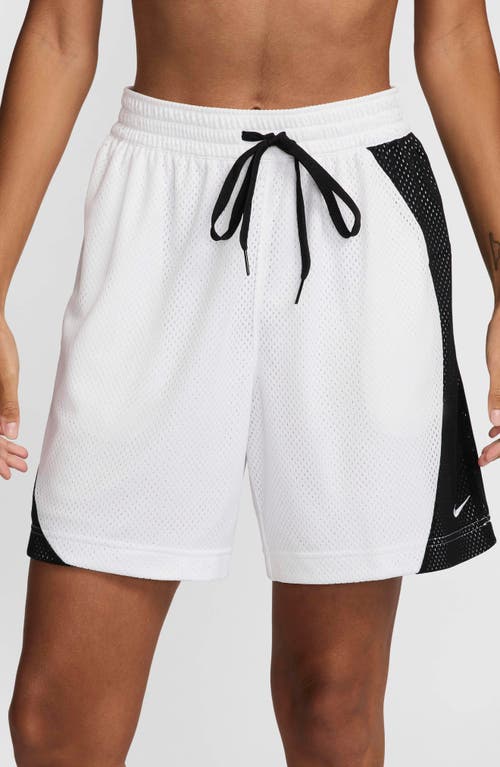 Nike Essential Dri-fit Mesh Basketball Shorts In White/black/white