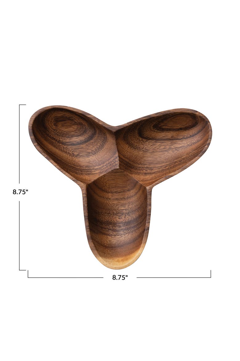 Modern Acacia Wood Appetizer Bowl with 3 Compartments, Natural, Alternate, color, Natural