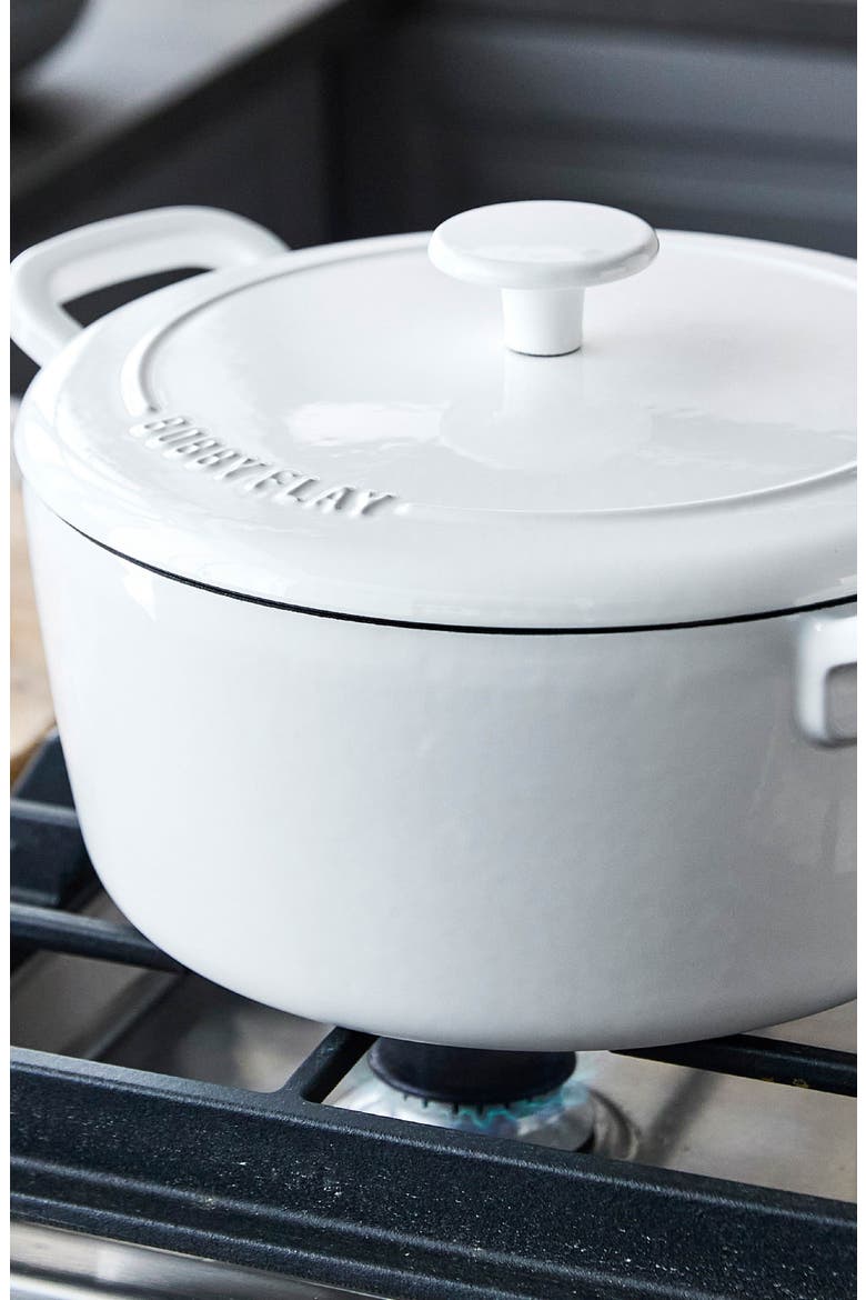 x Bobby Flay 5.5-Quart Enameled Cast Iron Dutch Oven, Alternate, color, CREAM