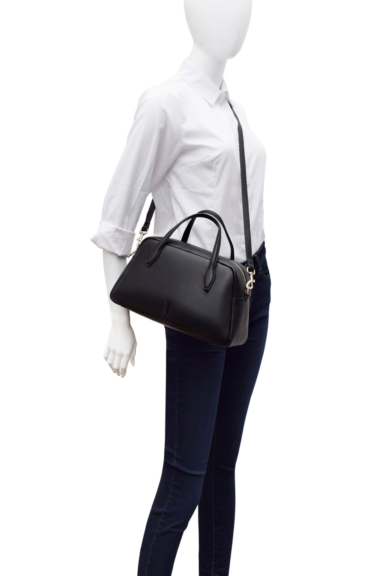 Amelia Leather Satchel Crossbody, Alternate, color, BLACK