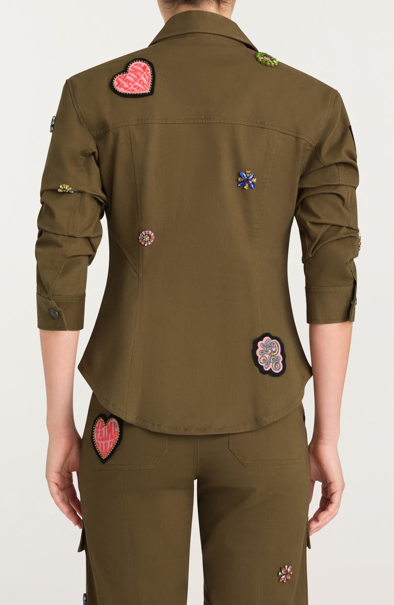 Cinq à Sept Retro Love Patches Canyon Jacket, Alternate, color, Dark Olive Multi