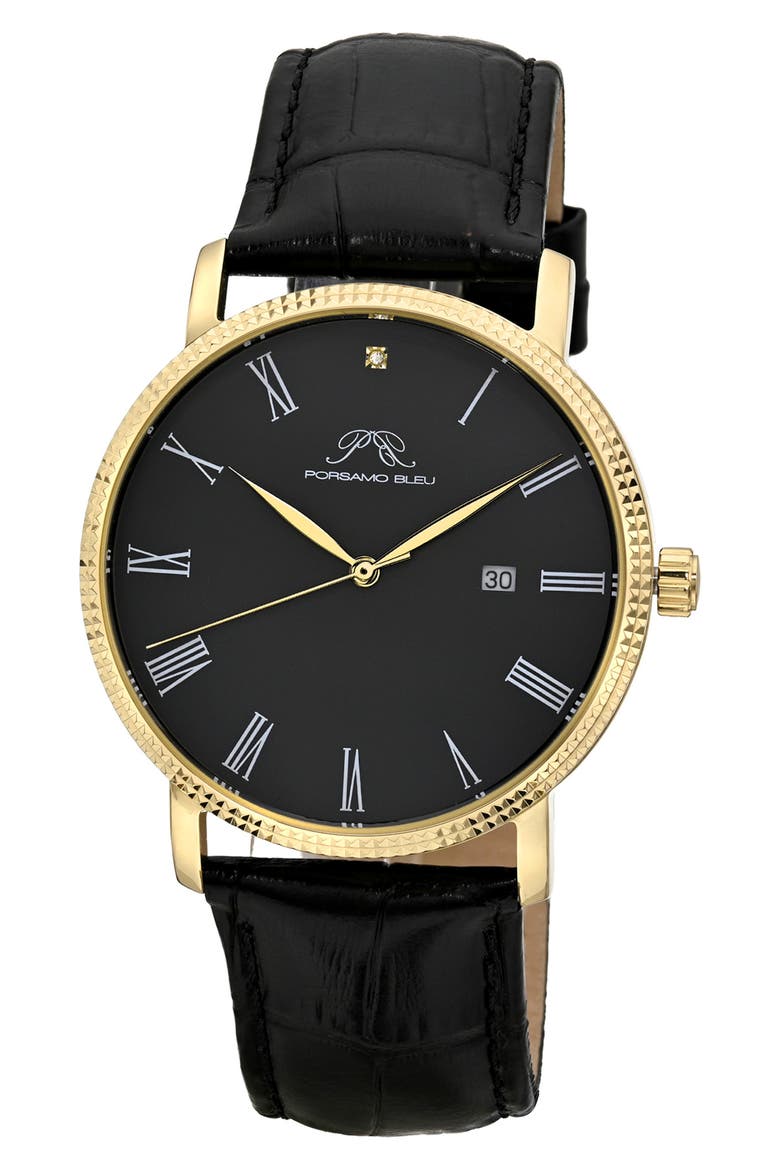 Veritas 1 Croc Embossed Leather Strap Watch, 40mm, Main, color, GOLD