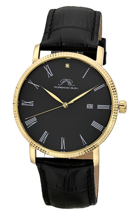 Veritas 1 Croc Embossed Leather Strap Watch, 40mm