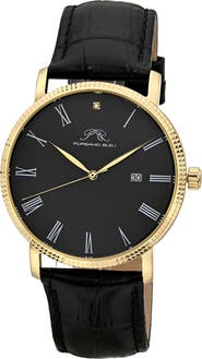 PORSAMO BLEU Veritas 1 Croc Embossed Leather Strap Watch, 40mm