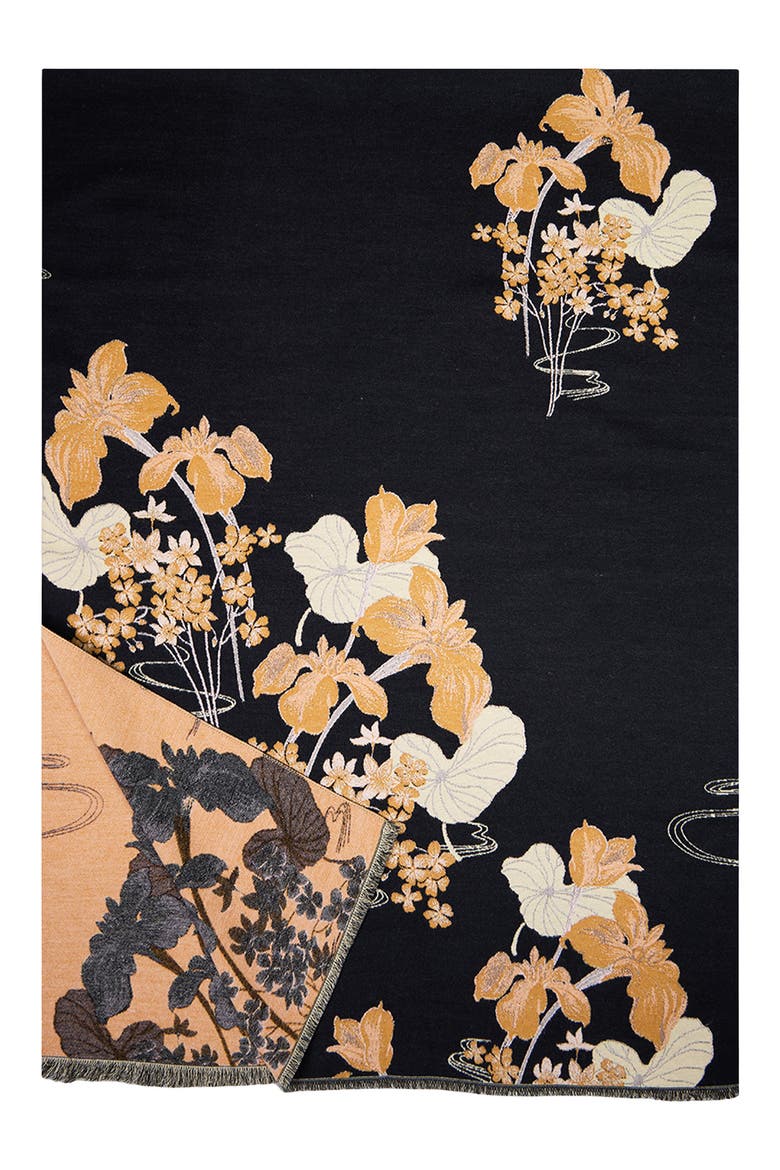 Floral Reversible Scarf, Alternate, color, CREAM BLACK