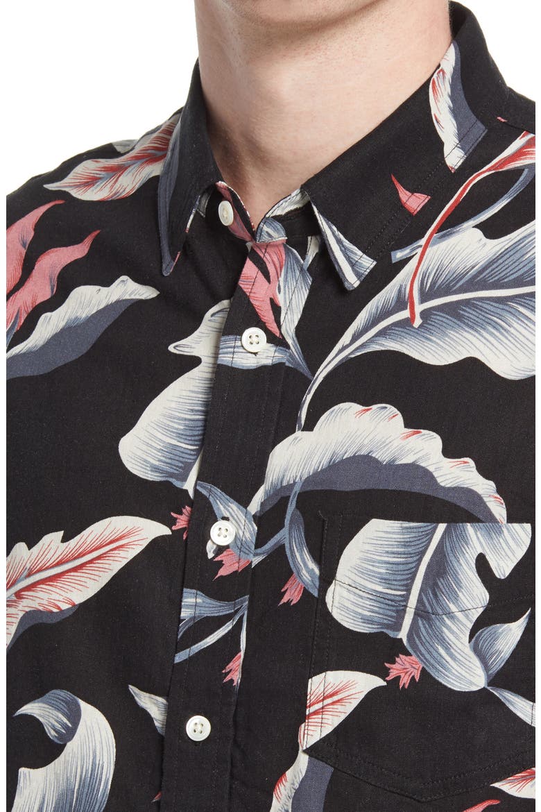 Carson Stripe Short Sleeve Linen Blend Button-Up Shirt, Alternate, color, PARADISE NIGHTS