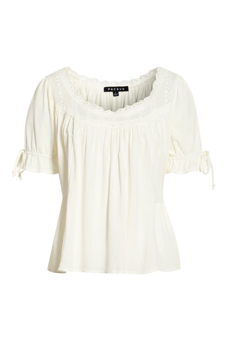 Karlie Eyelet Puff Sleeve Top, Alternate, color, WHITE