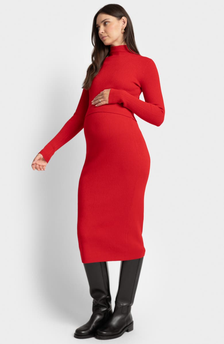 Seraphine Long Sleeve Rib Maternity/Nursing Body-Con Dress, Alternate, color, 