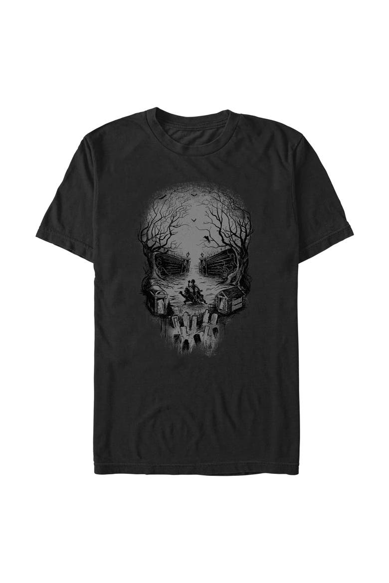 Men's Haunted Mansion Graveyard Skull T-Shirt, Main, color, Black