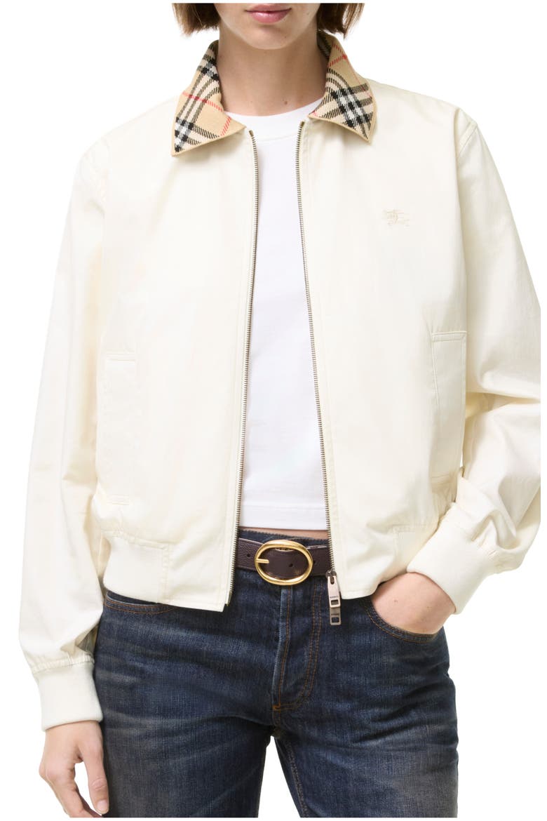 Cropped Tropical Gabardine Hayfield Harrington Jacket, Main, color, Tundra white