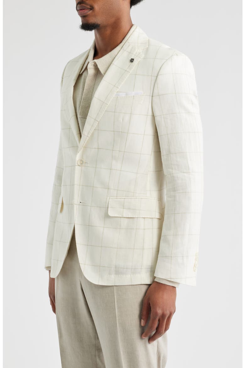 Hutson Slim Fit Windowpane Check Linen Blend Sport Coat, Alternate, color, OPEN WHITE