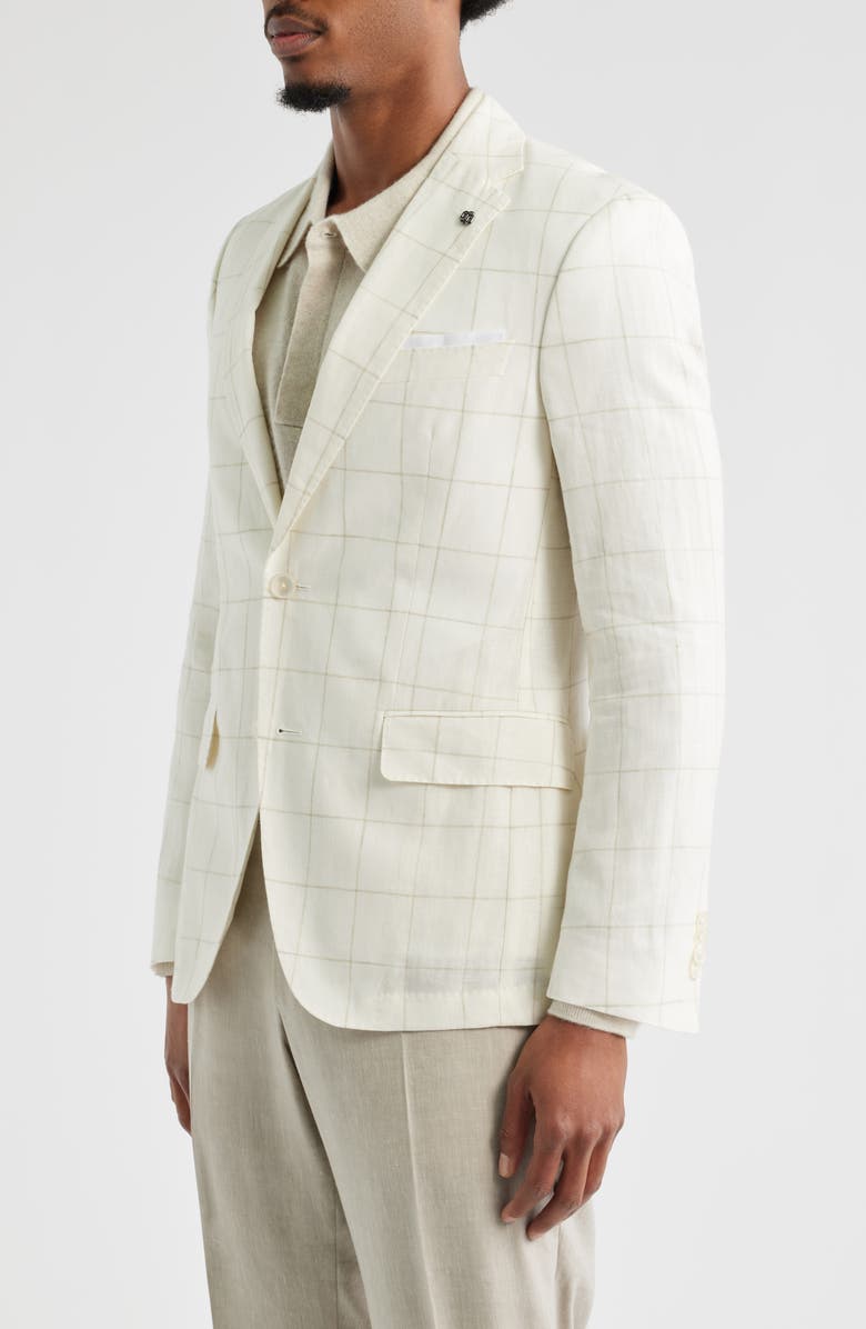 BOSS Hutson Slim Fit Windowpane Check Linen Blend Sport Coat, Alternate, color, Open White