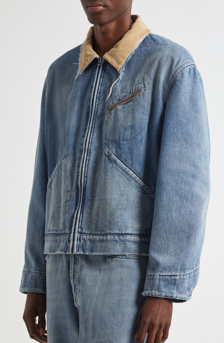 Maison Margiela Corduroy Collar Denim Sports Jacket, Alternate, color, Light Blue