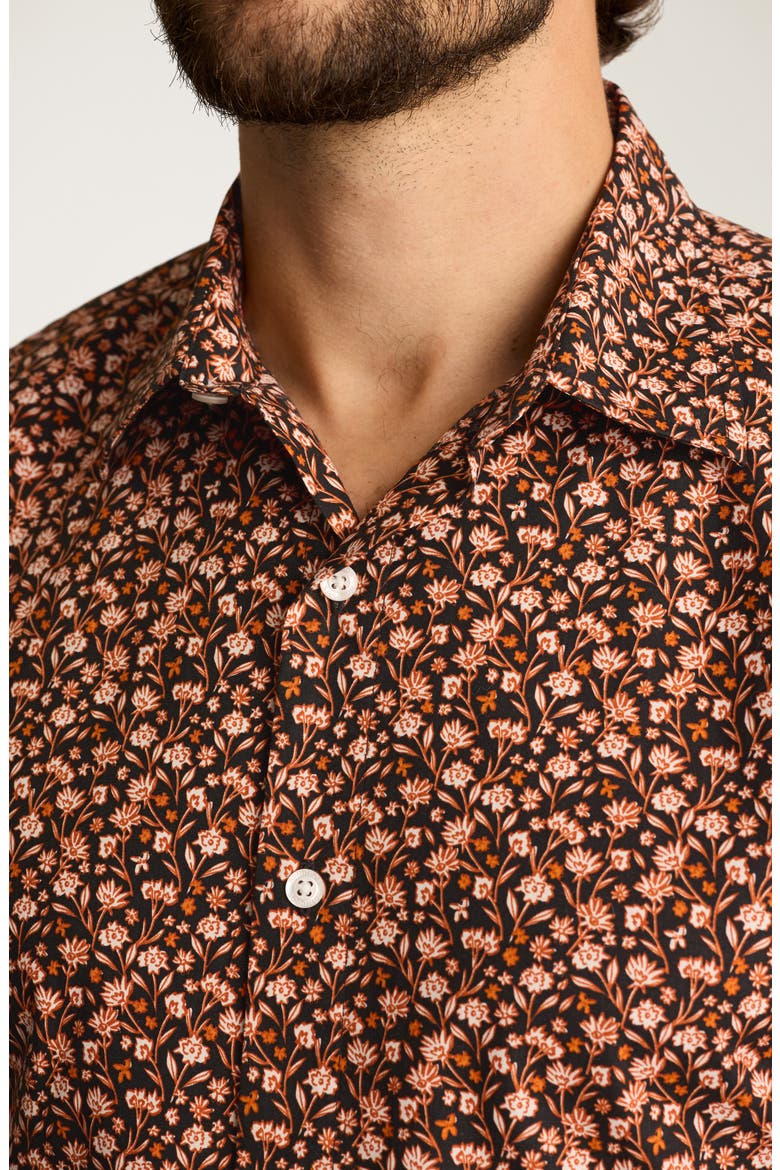 Riviera Slim Fit Tropical Print Short Sleeve Stretch Cotton Button-Up Shirt, Alternate, color, PERCHOIR FLORAL