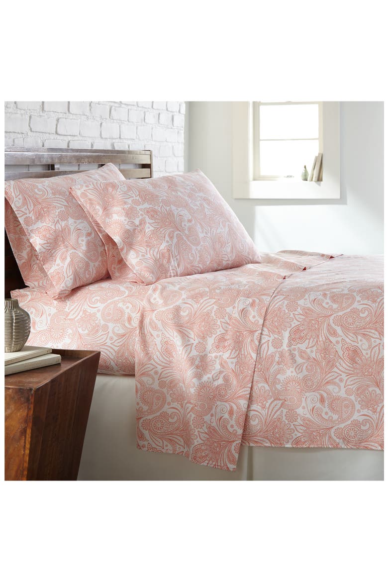 Perfect Paisley Printed Sheet Set, Main, color, WHITE W/ CORAL HAZE PAISLEY