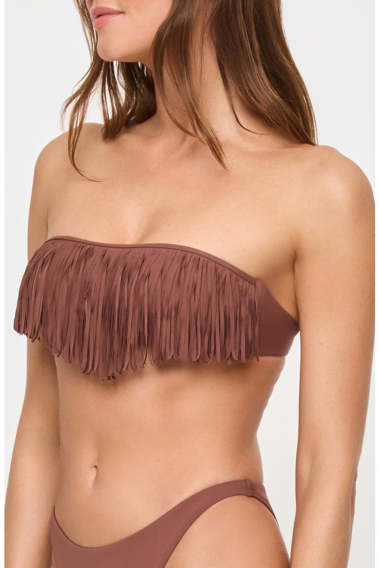 Dixie Fringe Strapless Bikini Top, Alternate, color, CAFE