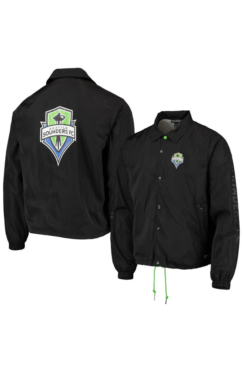 THE WILD COLLECTIVE Men's The Wild Collective Black Seattle Sounders FC Coaches Full-Snap Jacket, Main, color, Black