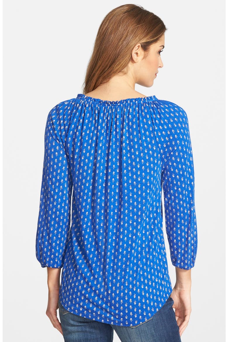 Woodstamp Print Split Neck Top, Alternate, color, VIBRANT BLUE
