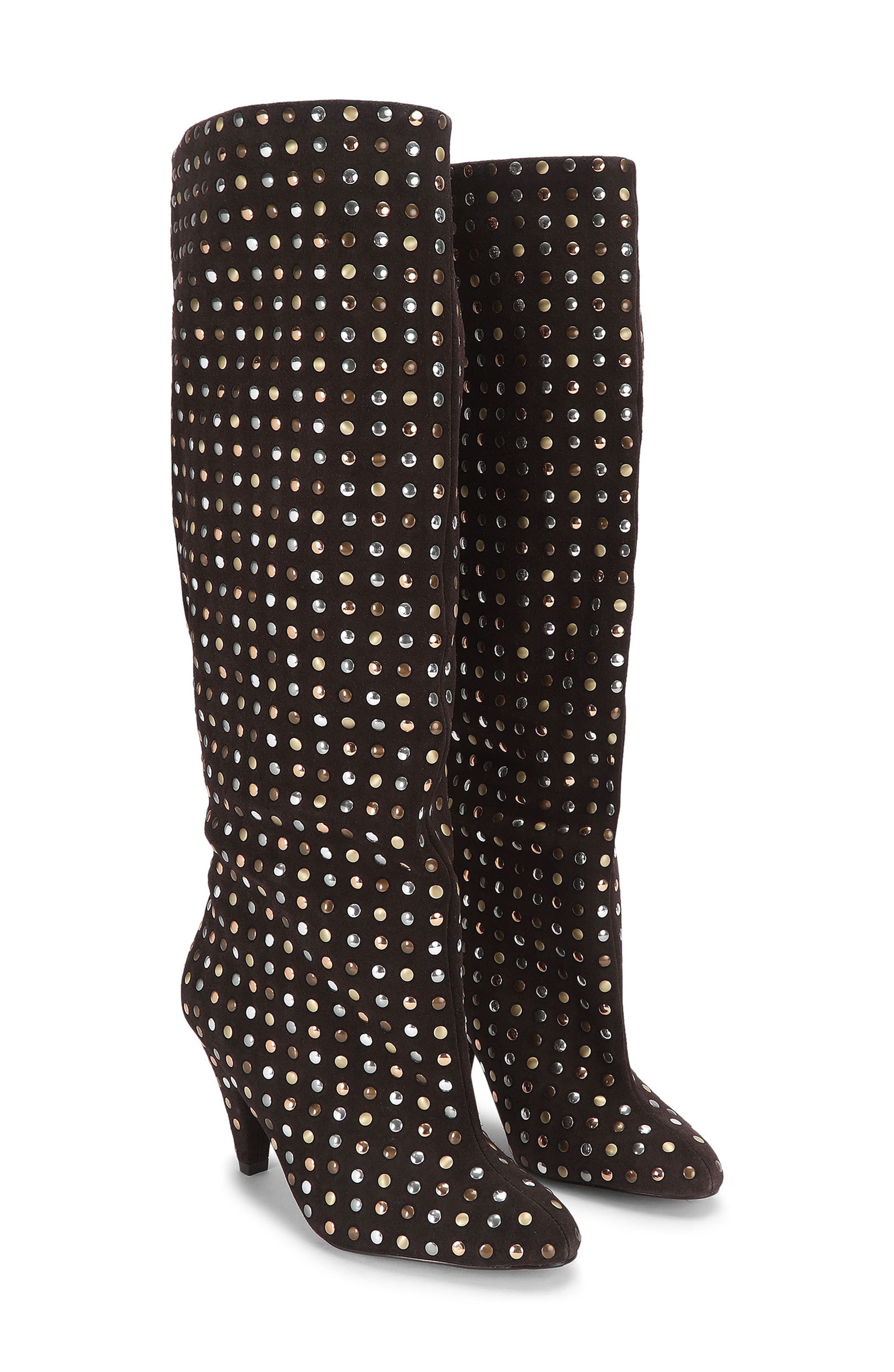 Lambeth Studded Slouchy Leather Knee High Boot, Main, color, OPEN BROWN