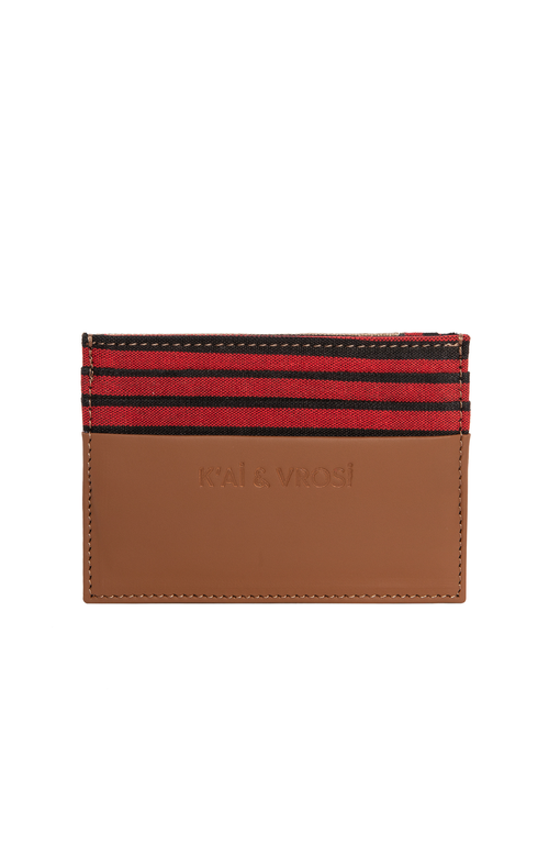 Kai & Vrosi K'ai & Vrosi Leather Canvas Cardholder In Brown
