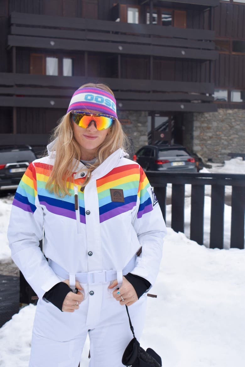 Rainbow Road Shaped Women's Ski Suit, Alternate, color, multi-colour