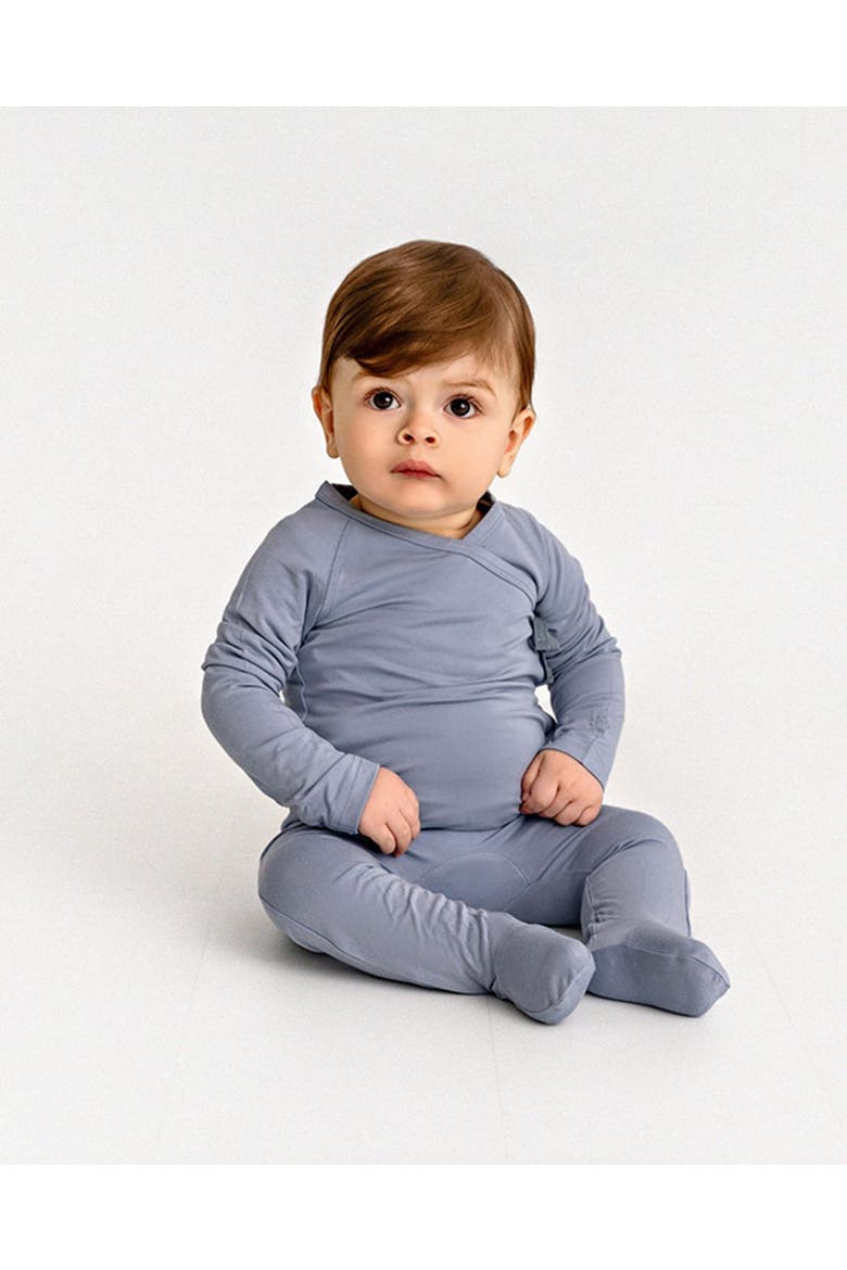 Crossover-Neckline Stretch Modal Footie, Alternate, color, Blue Frost