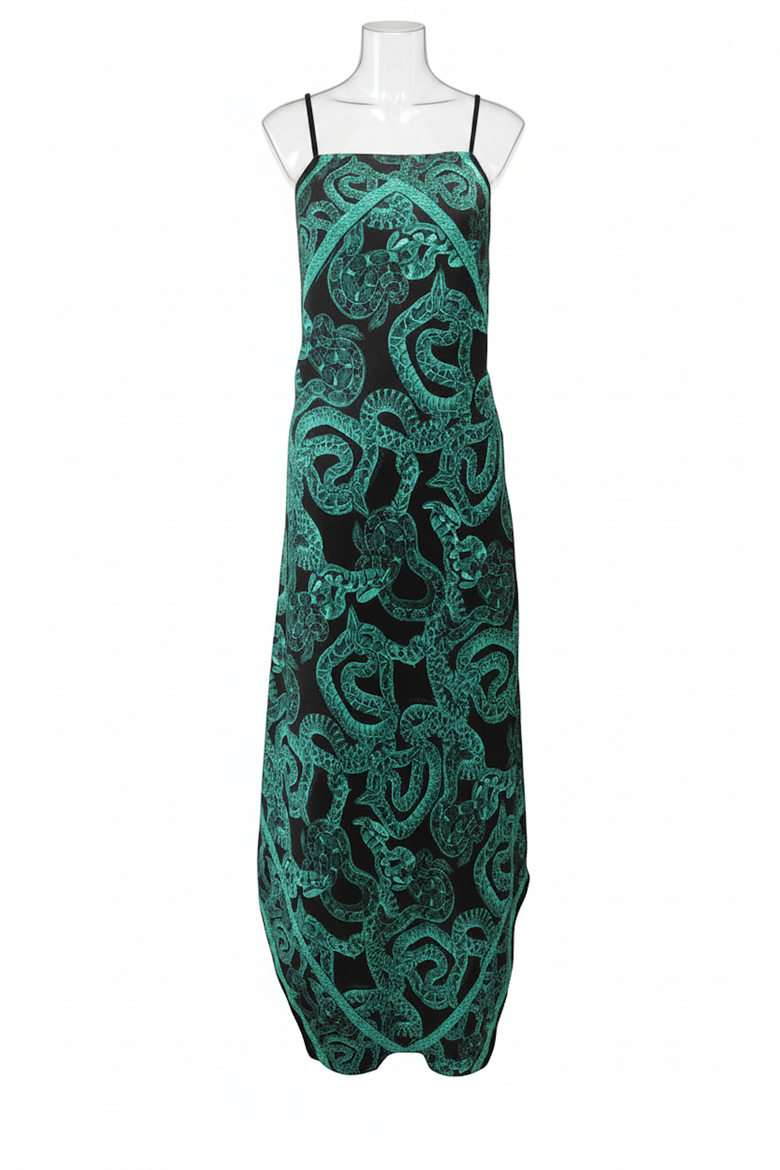 Silk Serpent Noir Maxi Dress, Alternate, color, Forest Green