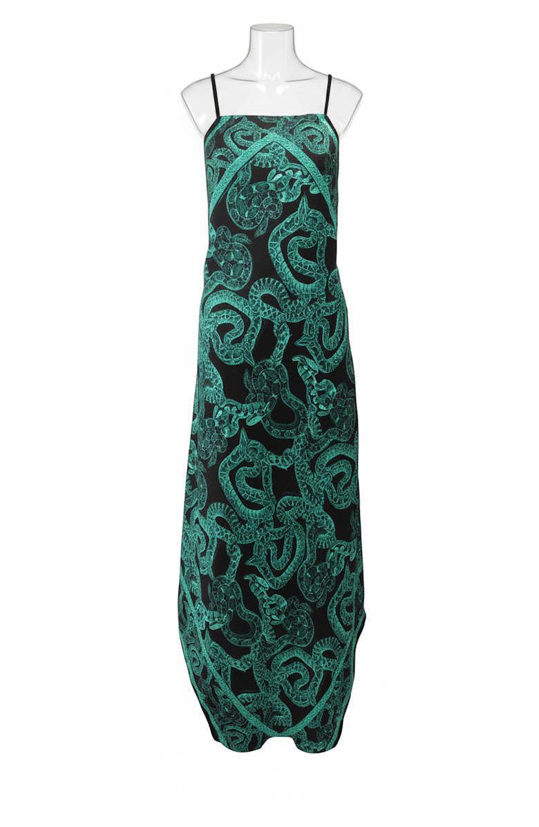 Monzlapur Silk Serpent Noir Maxi Dress, Alternate, color, Forest Green